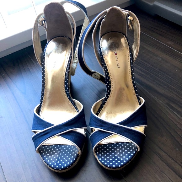 Tommy Hilfiger Navy and White Wedges - Picture 4 of 12